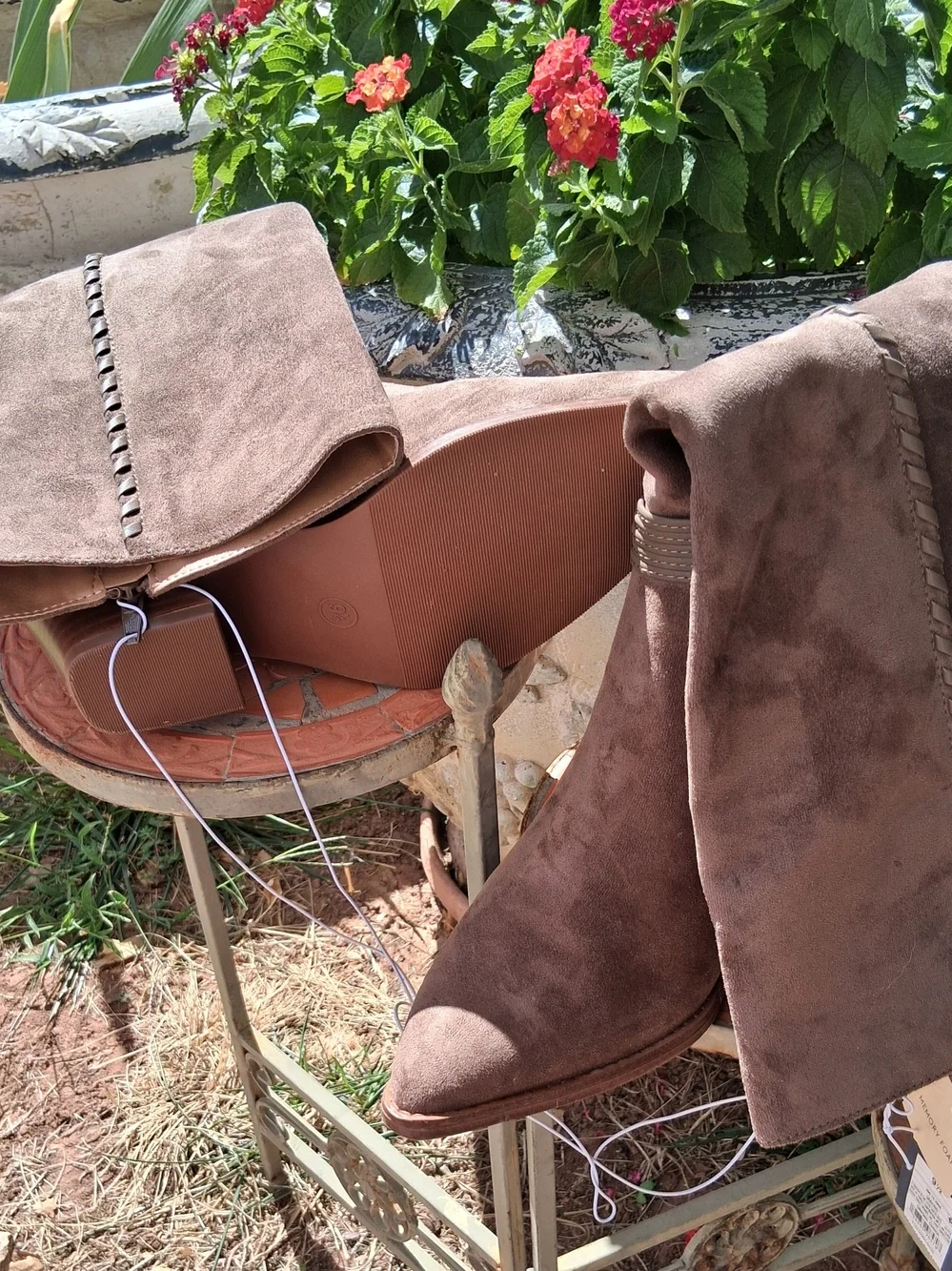 Universal Thread Over-the-Knee Suede Boots in Taupe with Gold Buckle